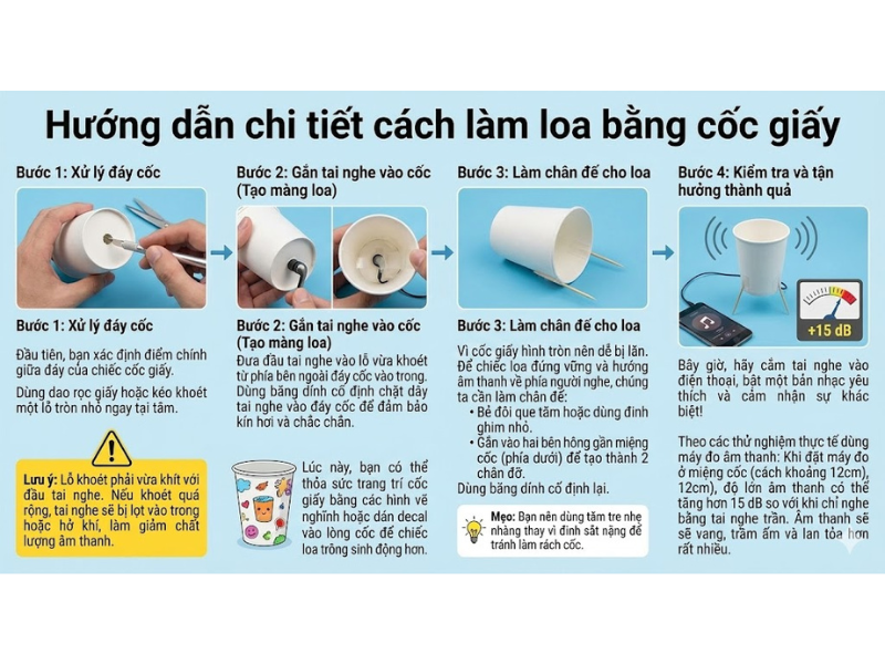 hướng dẫn lấy ly giấy làm loa
